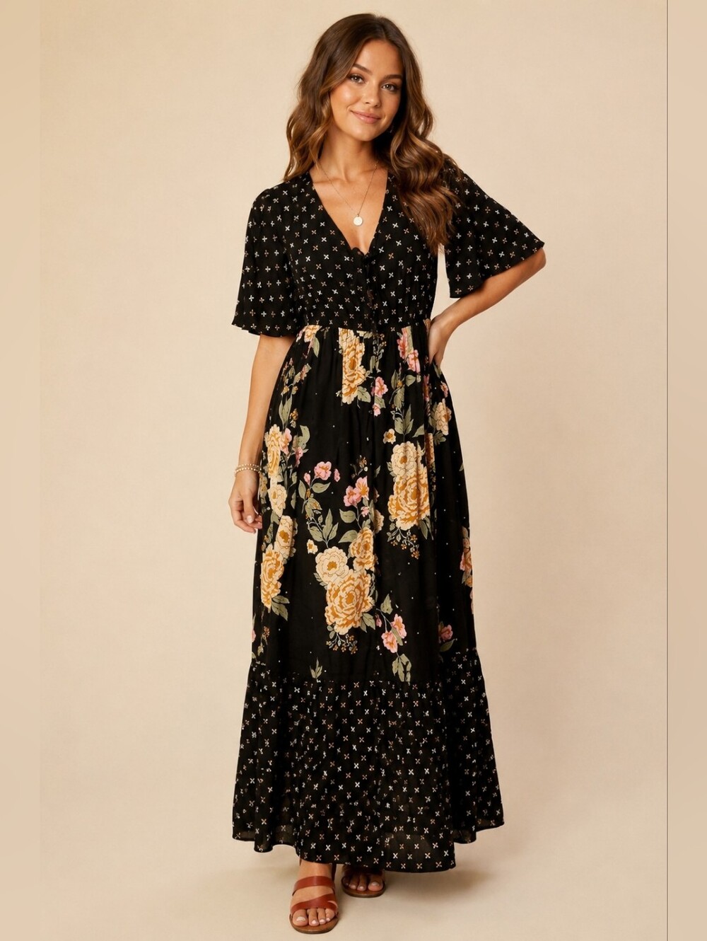 ❤️ ALTAR'D STATE BEADED TONALEA FLORAL MAXI DRESS, SMALL